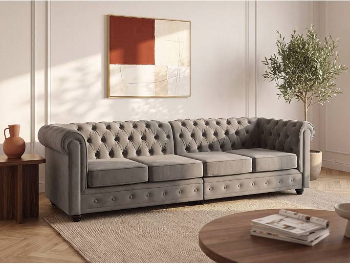 Sofa 4-Sitzer aus Samt in Anthrazitgrau CHESTERFIELD