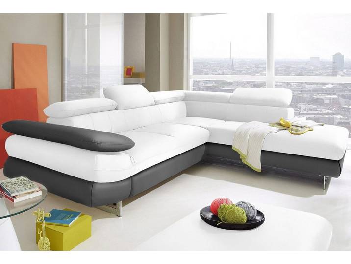 COTTA Ecksofa Solution L-Form, Design Sofa, bequeme Wellenunterfederung, Design Fuß, mit Arm- & Kopfteilverstellung, wahlweise mit Schlaffunktion