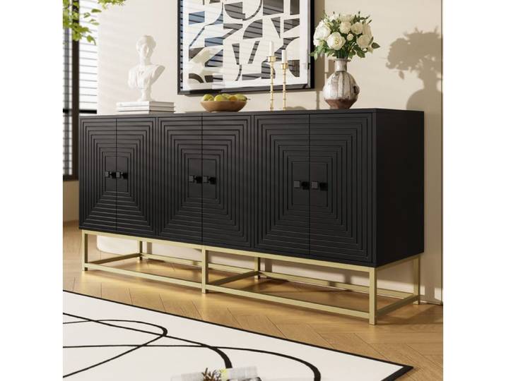 HOMVRA Buffet de cuisine 160x38x75.5 cm avec 3 portes doubles en panneau de particules noir
