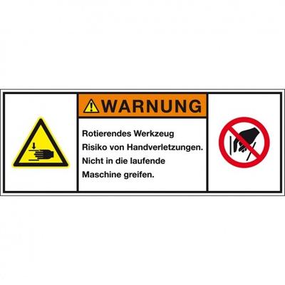 Aufkleber I Produktsicherheitsschild Warnung Rotierendes Werkzeug, RoHS konform, Folie, 100x35mm, ISO 3864-2