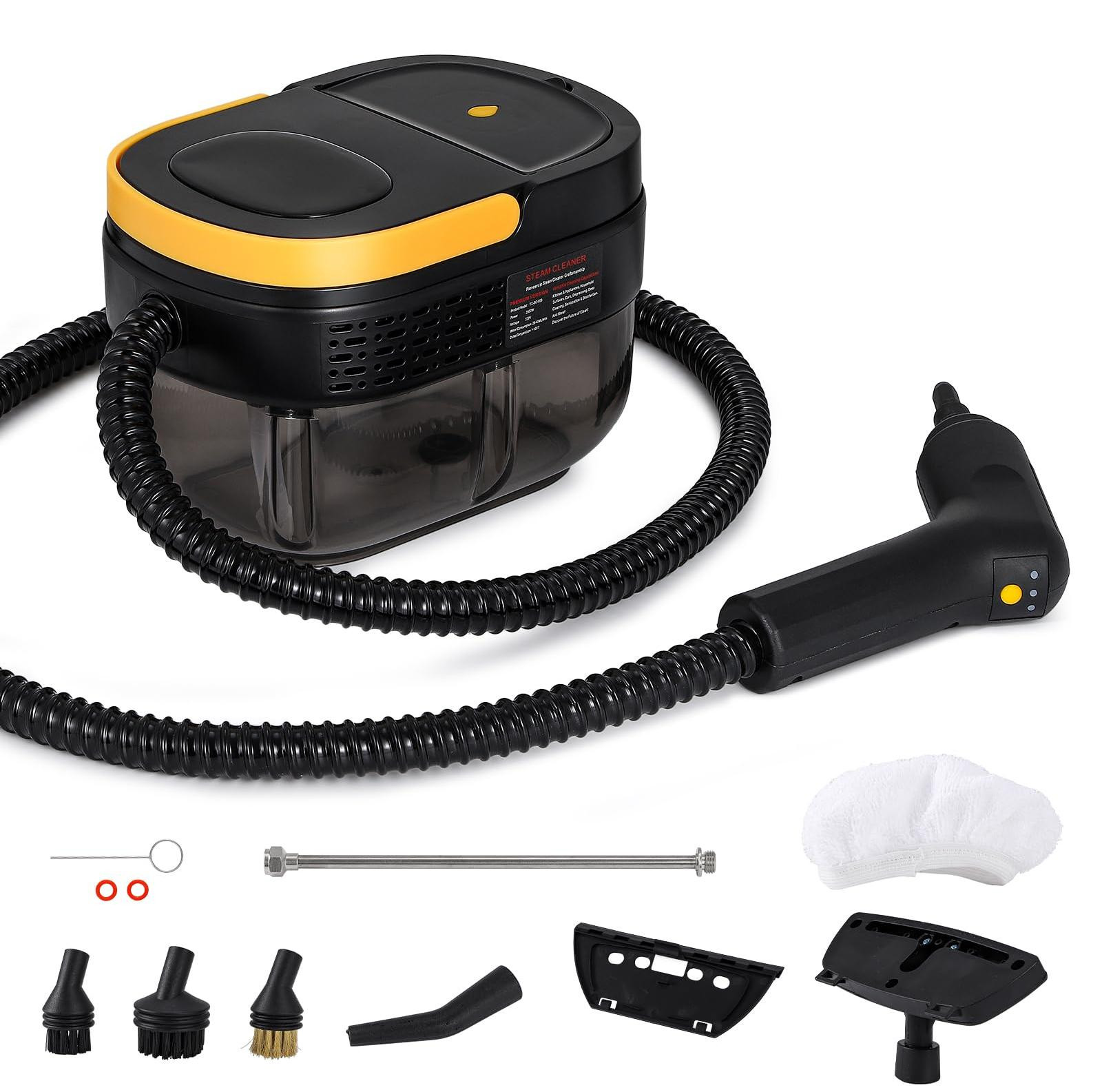 Dripio Stoomreiniger, 1500 W, 3 standen, 7 accessoires, 1,6 liter tank, zwart