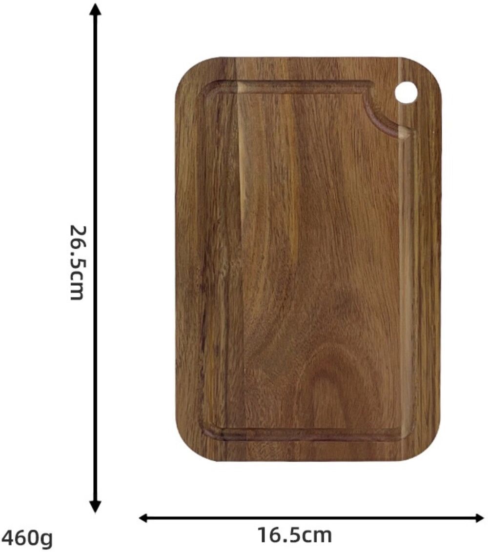 INF Akazienholz Schneidebrett 26.5x16.5x1.5cm – Massives Holz Käse- & Charcuterie-Servierbrett, Tragbar für Camping und Obst