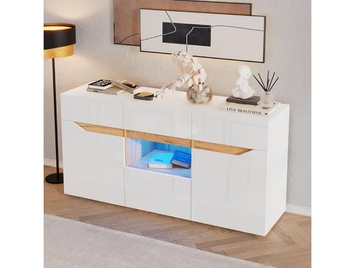 140 * 40 * 70cm Livingzimmeranrichte Couvertures avec 4 tiroirs Armoire avec deux compartiments large commode sans poignée polyv