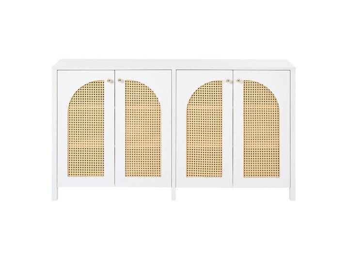 Urban Meuble Sideboard mit Kunst-Rattan-Türen Verstellbaren Regalen, Weiß, Rechteckig,Rechteckig, 145x40x80 cm, Kleinmöbel, Kommoden, Sideboards