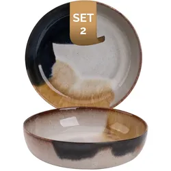 2 x palmer Aquarel Teller tief, Steinzeug farbig, Ø  22 cm, für ein 2 Pers Gedeck, mediterran,  spülmaschinenfest