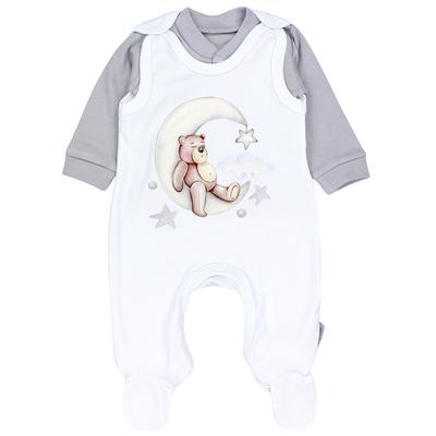 Strampler TUPTAM "Set Baby Unisex Strampler-Set mit Aufdruck Spruch 2-tlg", Mädchen, Gr. 56, N-Gr, grau (bärchen mond grau), Obermaterial: 100% Baumwolle CO., Overalls