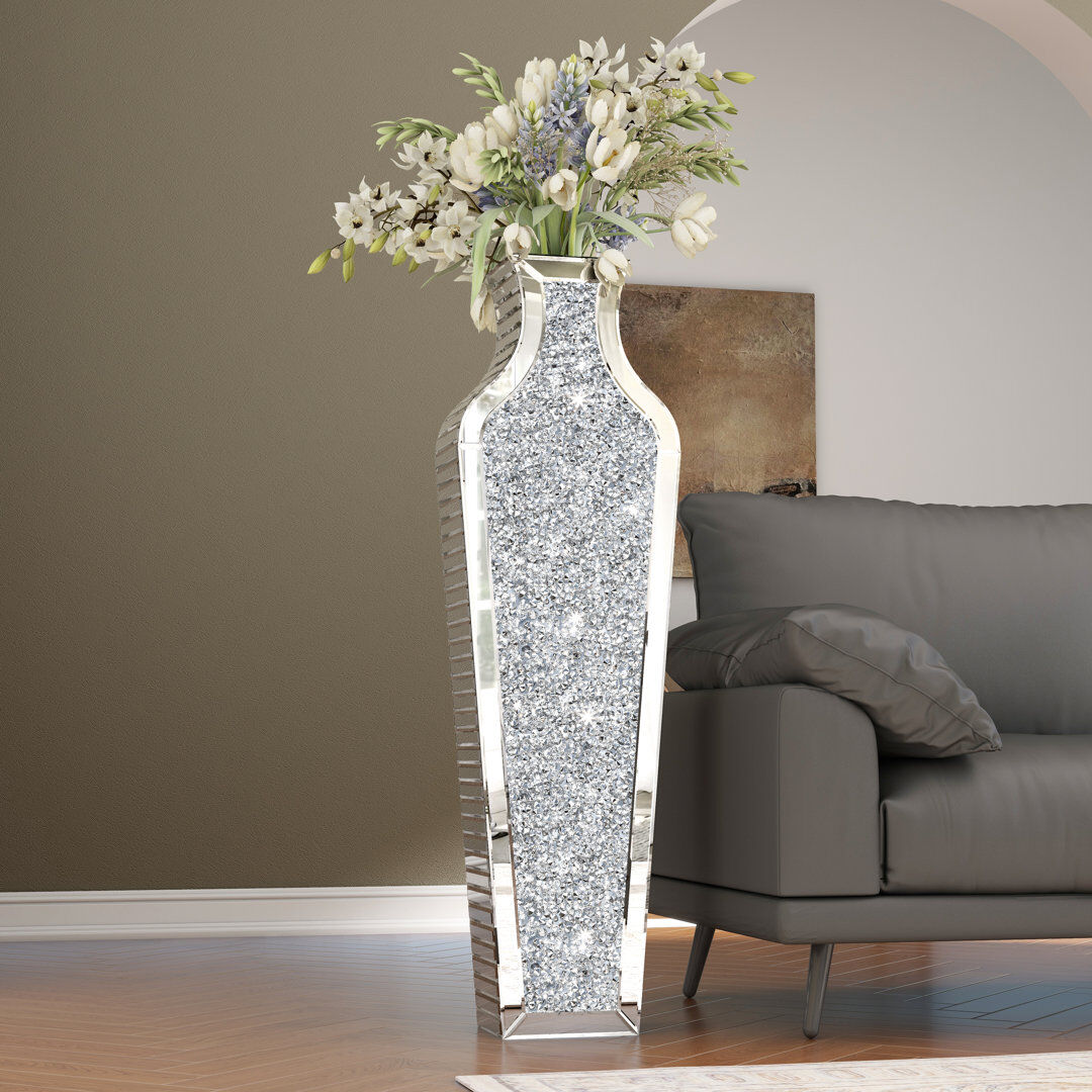 Blue Elephant Jasmic Mirrored Glass Flower Vase Floor Vase Crystal Modern Glam Decor 109cm/91.4cm/68cm/46cm Silver 109cm H × 32.4cm W × 15cm D