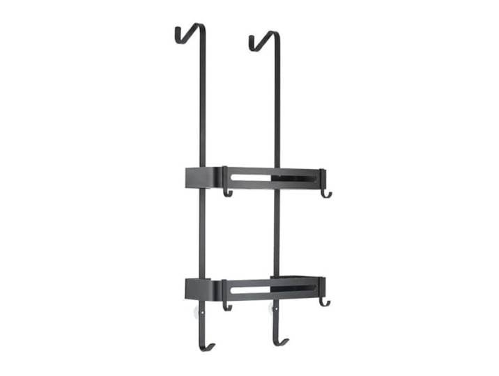 RUNZE765Z Lagerregal Hängender Duschorganisator mit 2-stöckigem Gestell und Haken, Schwarz/Splitter(Schwarz)