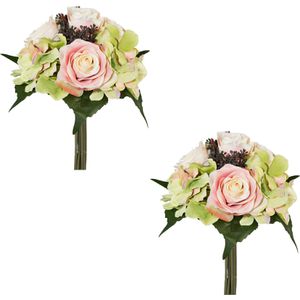 Creativ-green Kunstblume Rosen-Hortensienbouquet, champagner, Höhe 31 cm, 2 Stück