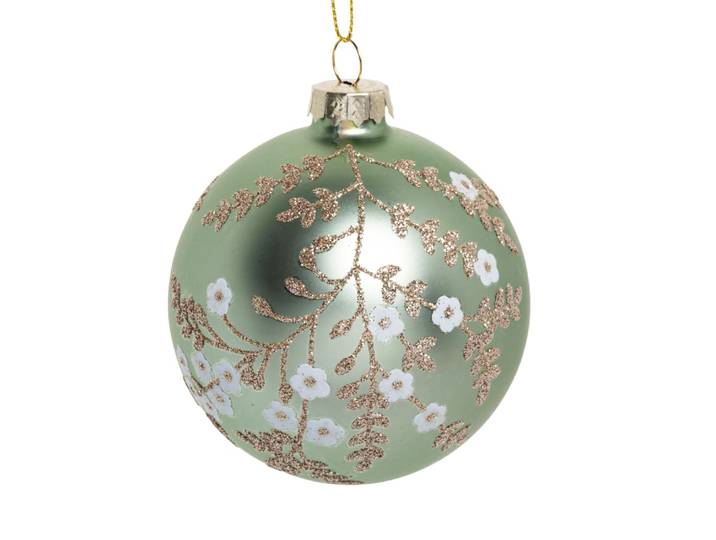 Weihnachtskugel aus Glas, grün und goldfarben