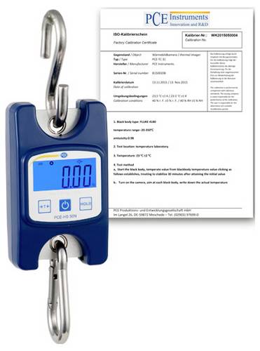PCE Instruments PCE-HS 50N-ICA Digital-Kranwaage inkl. ISO-Kalibrierzertifikat WB (max.) 50kg Ablesbarkeit 0,02kg (20g)