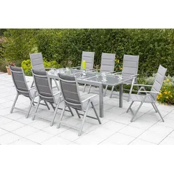 Gartengarnitur 9-tlg. Taviano Metall/Textil/Glas