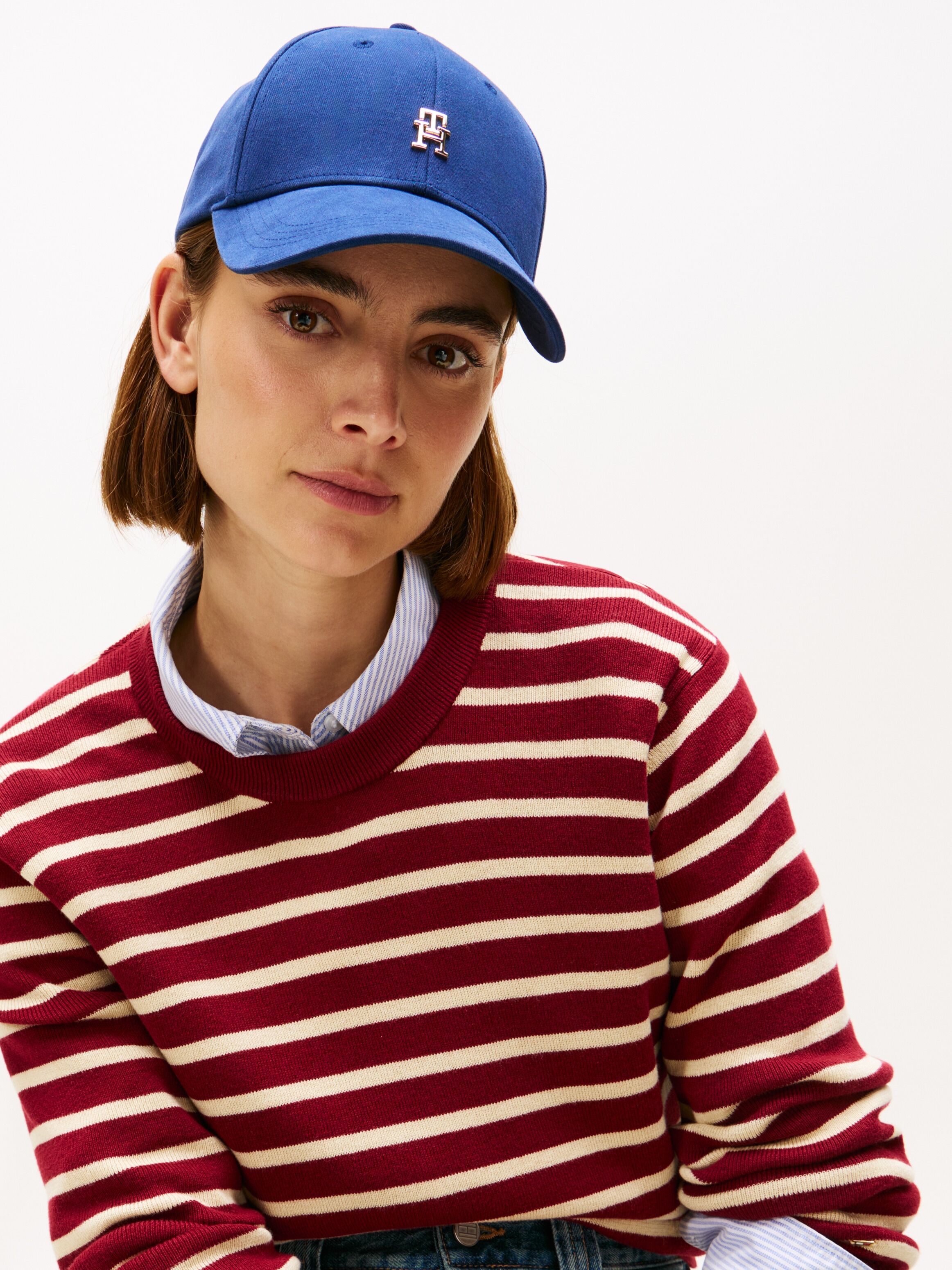 Baseball Cap TOMMY HILFIGER "ELEVATED CHIC CAP", Damen, blau (preppy navy), Web, Baumwolle, Caps Baseball Cap, Mit festem Schirm