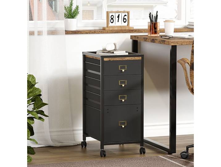 Desserte de bureau Caisson Mobile 4 tiroirs en tissu Classeur mobile Caisson de rangement roulettes A4 Noir