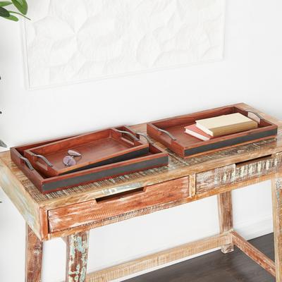 ARCILLA ELEMENTAL Mango Wood Tray with Sleek Black Metal Handles (Set of 3) - Brown or Cream