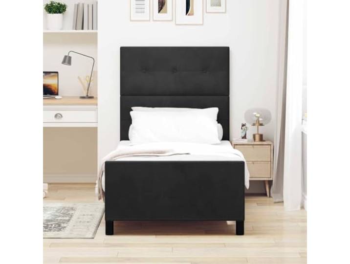KTHLBRH Boxspringbett schwarz 100 x 200 cm Samt Modernes Design, massives Kiefernholz, rechteckig, für Schlafzimmer
