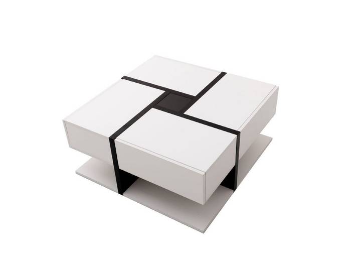 EXTSUD Couchtisch Hochglanz-Couchtisch mit 4 Schubladen – Quadrat & Liniendesign (ein Tisch), einzigartige Farbabstimmung und Liniendesign, Stauraum unten
