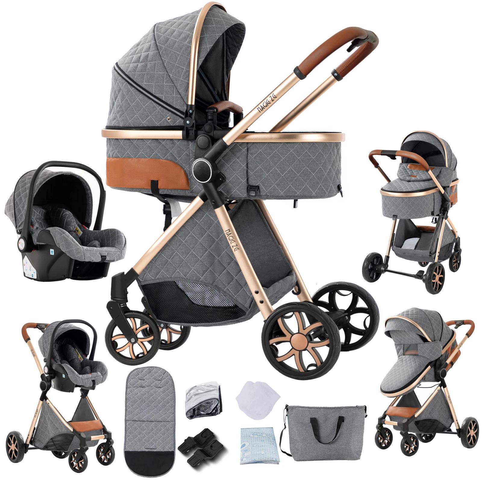 Kinderwagen - 3-in-1-Kombikinderwagen - Faltbar - Wendeeinheit - Aluminiumrahmen - Geländetaugliche Räder - Babyschalenkompatibel - Grau