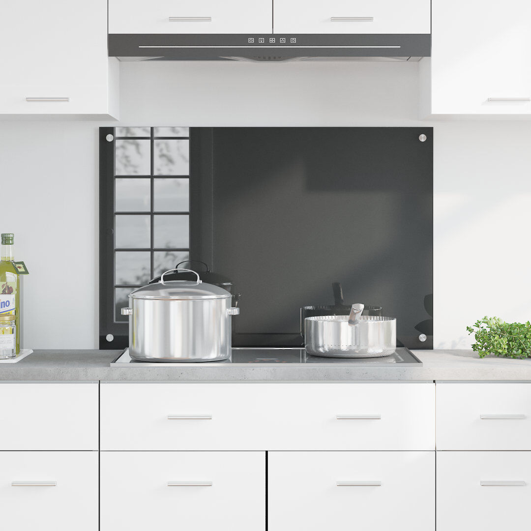 Belfry Kitchen Kitchen Backsplash Tempered Glass Grey 60 x 90 cm