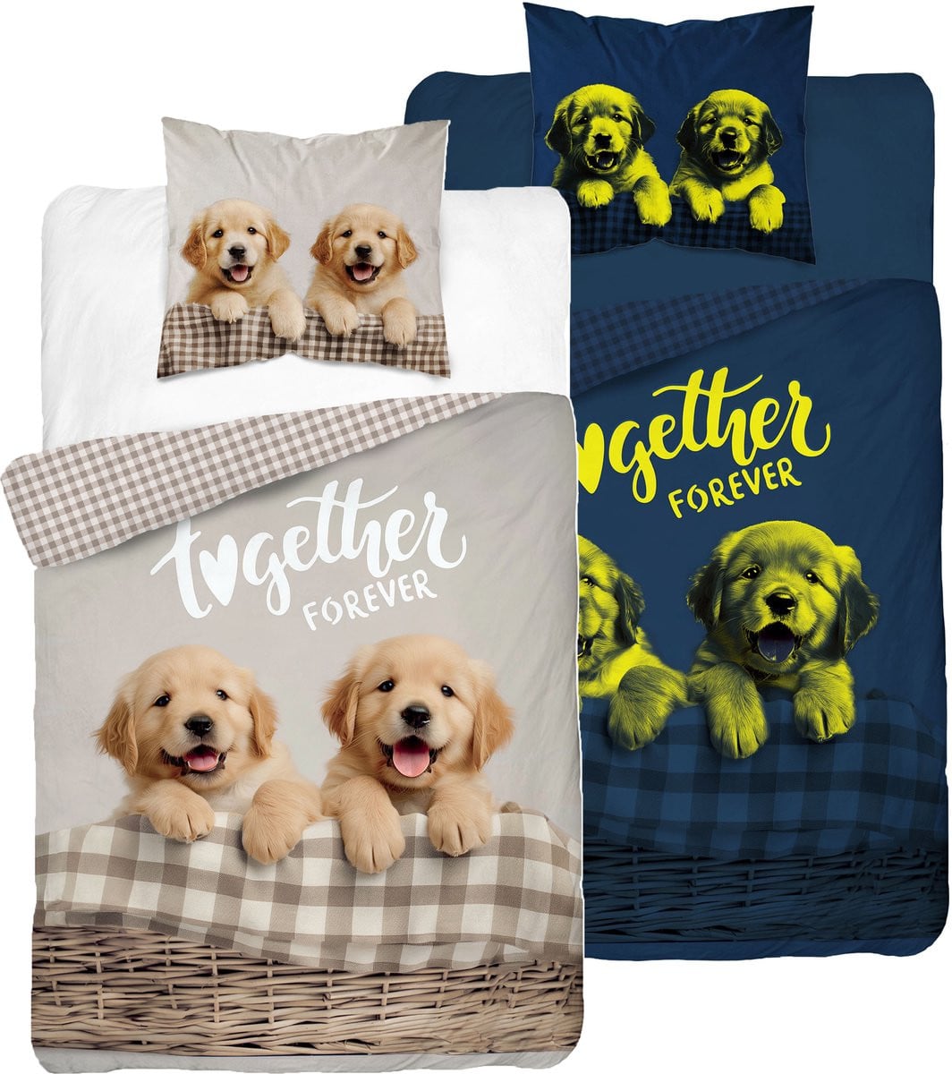 Glow in the Dark Puppy Dekbedovertrek 140x200 cm - Katoen - Golden Retriever