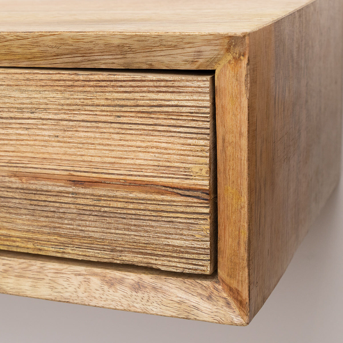 Pair of Natural Wood Textured Wall Mounted Bedside Tables Wood