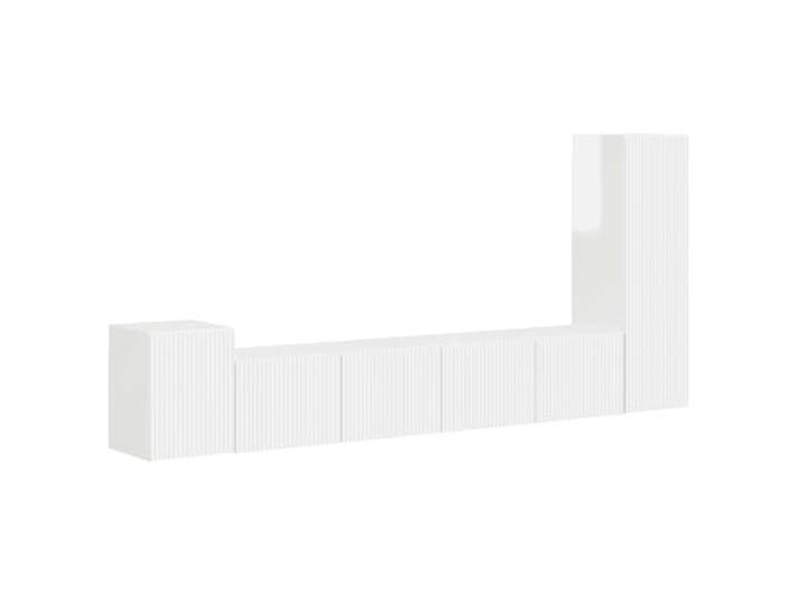 KTHLBRH TV-Möbel-Set, 3 Stück, weiß, glänzend, aus technischem Holz Wandschränke, vorgebohrte Befestigungen, Türen und Regale, platzsparend, moderner Stil, Wohnzimmer