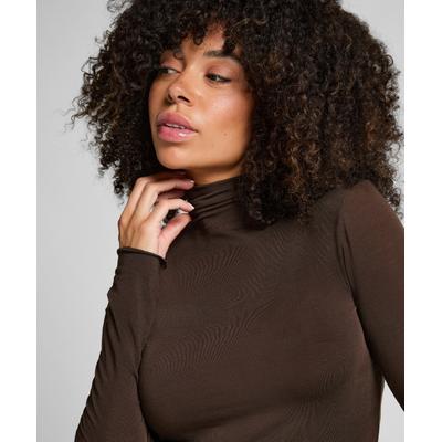 Pyjama HUNKEMÖLLER "super soft Turtleneck shirt with Cashmere", Damen, Gr. S, braun, 85% Modal, 10% Kaschmirwolle, 5% Elasthan, Homewear-Sets Pyjama