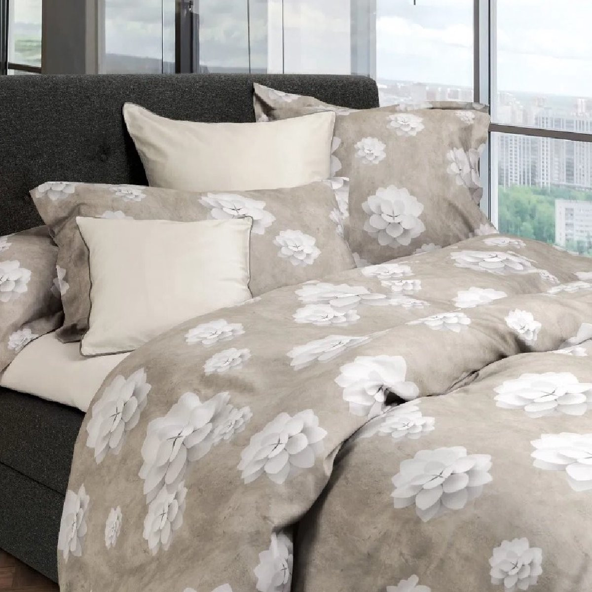SIGNORIA dekbedovertrek Estro Beige/Grey 240x220 cm inclusief kussenslopen 65x65 cm