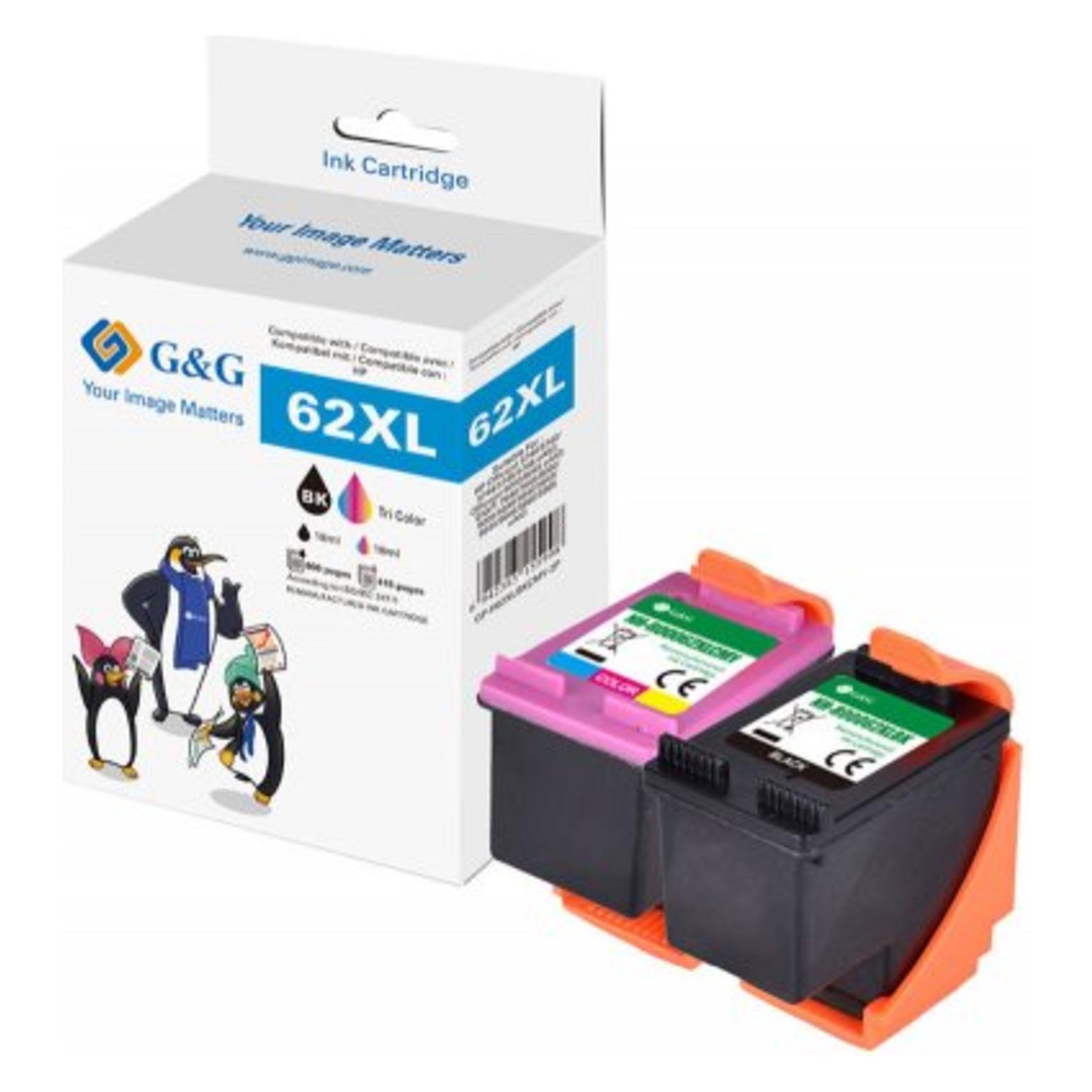 G&G XL-Patrone Multipack kompatibel mit HP 62XL BK + COL (BK) (20632)