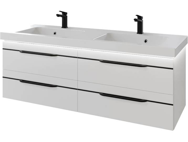 Saphir Serie Balto Mineralmarmor-Waschtisch mit Unterschrank, 147,8 cm breit 2 Stk. tlg. Doppel-Waschplatz mit 4 Schubladen, in verschiedene Ausführungen
