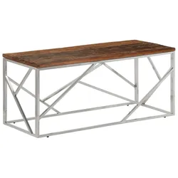 vidaXL Couchtisch Silbern Edelstahl und Massivholz