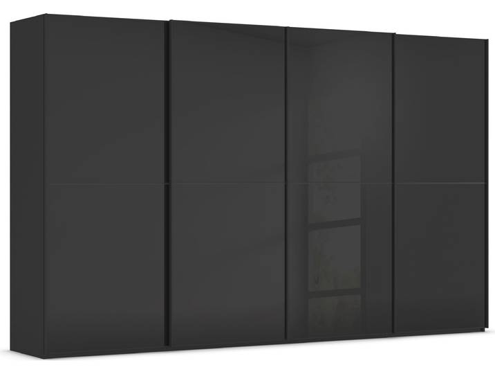 Schwebetürenschrank, Holzwerkstoff, Schwarz, 360×223×68 cm, Edle Glas-Front, Modern, Rauch
