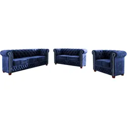 SITZGARNITUR 3+2+1 Chesterfield Lauren Marineblau Samt