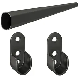 MS Beschläge Wandhalter Schrankstange Kleiderstange Schwarz oval Garderobenstange 1,00 Meter