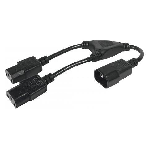 Exertis Connect Y-Kaltgeräte-Netzanschlusskabel, 0,3 m Netzkabel zum Anschluss von 2 Geräten an eine Kaltgeräte-Stec (0.30 m) (808430)