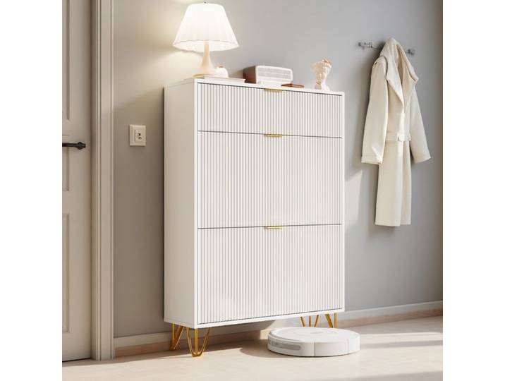 Meuble à chaussures avec 3 portes - Meuble d'entrée rangement - Meuble à chaussures moderne - 80x24x118.5 cm - Blanc