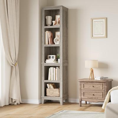 Yun Narrow Bookcase 5 Tier Farmhouse Bookshelf - Grey_5 Tier