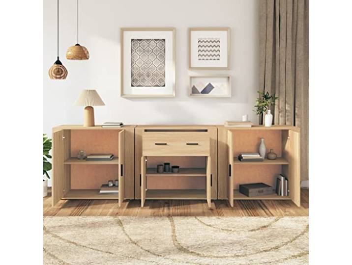 KTHLBRH Sideboards 3 Stück Eiche Sonoma Holz mehrschichtig Großer Stauraum, Ausstellungsfläche, einfache Montage, inklusive Wandbefestigung