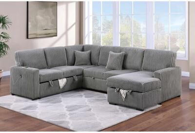 Esofastore Contemporary Style Convertible Sectional 4pc Pull Out Sofa Smoke Finish