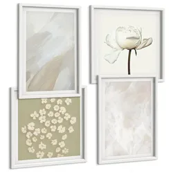 BILDER SET 4er Set - 50x50 cm & 40x60 cm Weißer Rahmen - Blumen, modische Boho-Texturen