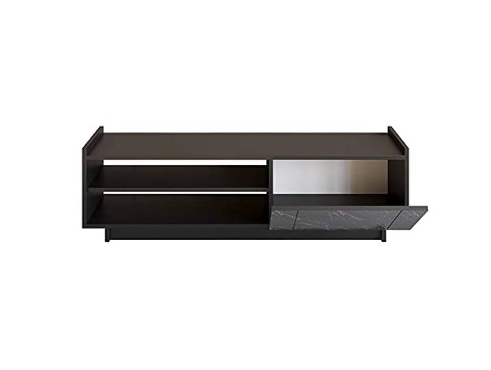Hanah Home Moderner TV-Ständer mit Wandmontageoption, Schwarz & Marmor, 140 cm 100% melaminbeschichtete Spanplatte, 18 mm stark Stilvolles & funktionales Design