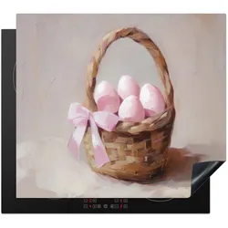 HERDABDECKPLATTE Korb - Eier - Rosa Abdeckung Glaskeramikkochfeld 59x51 cm