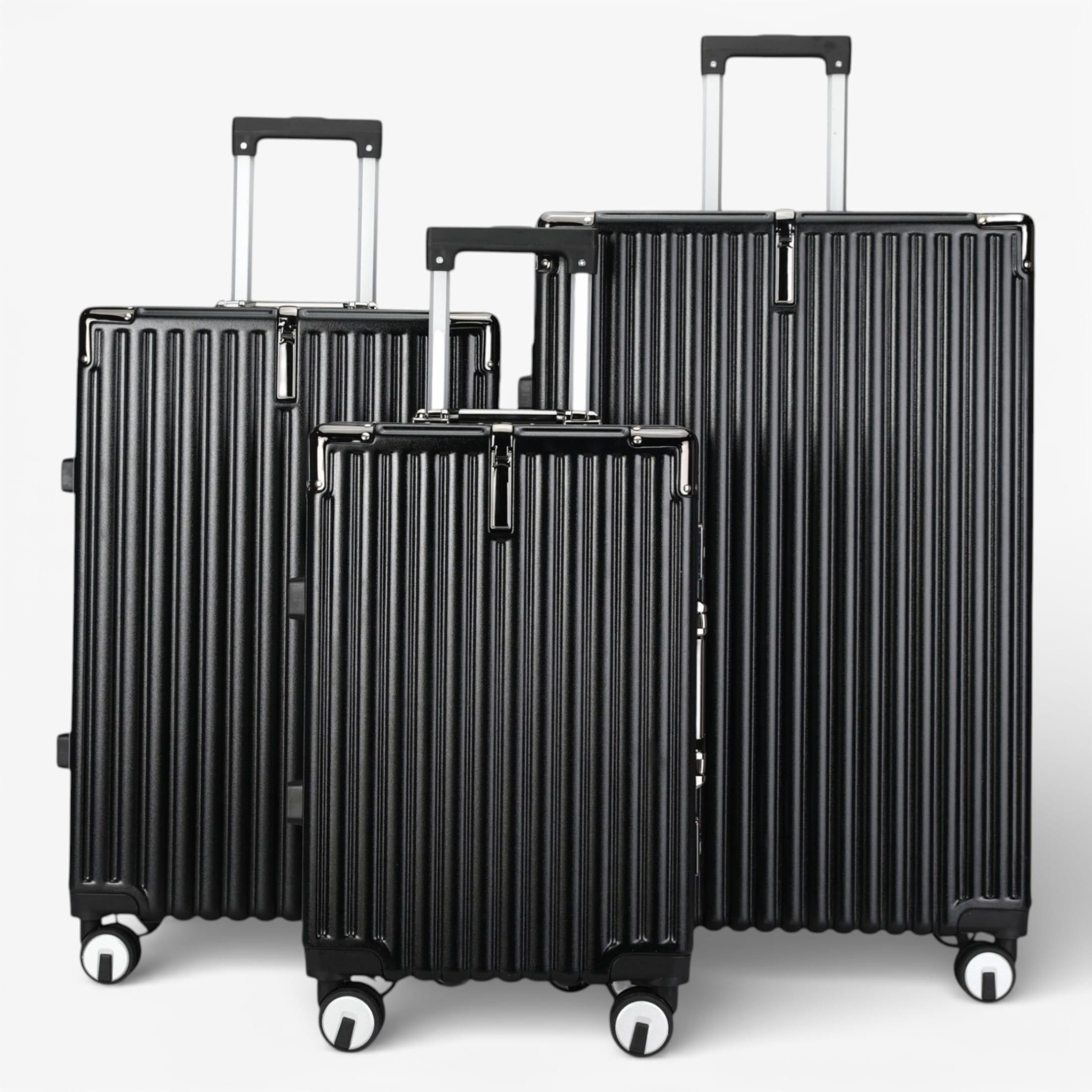 Black Hardshell Dual 4 Wheel ABS Bagagetrolley Hard Shell Cabin Koffer Set