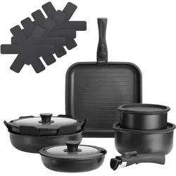 TecTake GmbH tectake Kochtopfset Parma 17-teilig, für Induktion geeignet  Schwarz