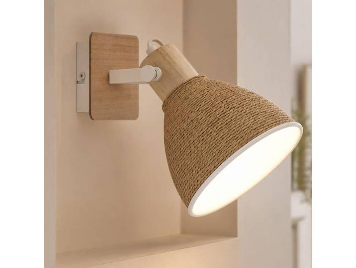 Applique Murale\, Spot Mural En Bois Marron\, Lampe De Salon\, Spot Orientable Blanc\, H 19 Cm
