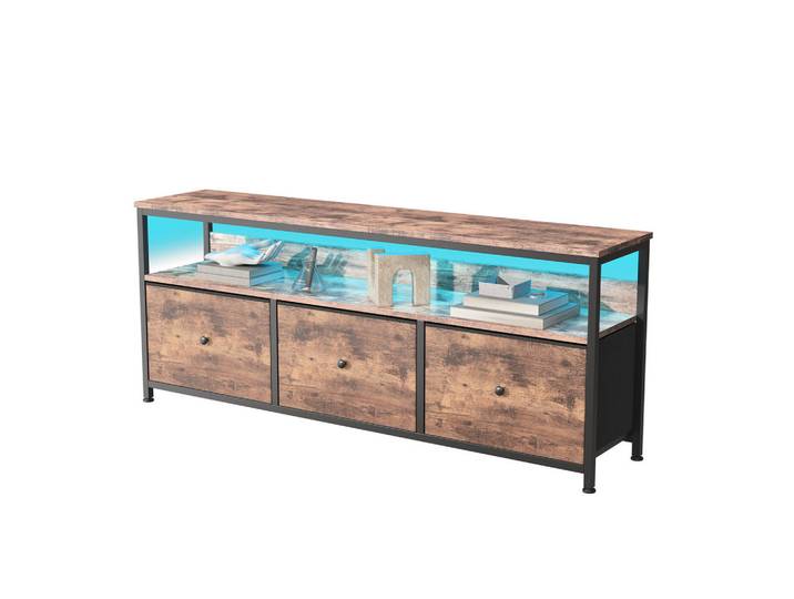 Shopentra LED Tv-Tisch 108cm 3 Vintage Schubladen Metallgestell, Mehrfarbig, 29.8x57x108 cm, Wohnzimmer, TV Möbel, Lowboards, Lowboards stehend