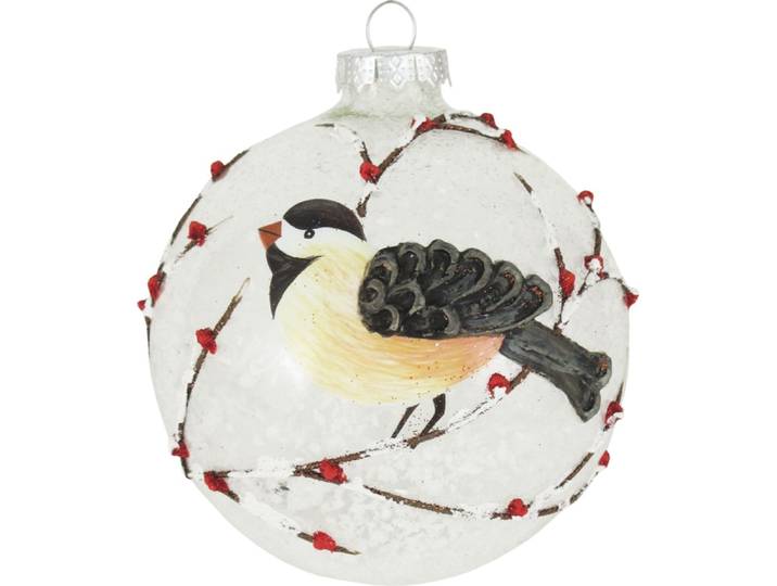 Weihnachtsbaumkugel KREBS GLAS LAUSCHA CBK50317, Weihnachtsdeko, Christbaumschmuck, Christbaumkugeln Glas , rot (weiß, anthrazit, natur, rot), Ø:10cm, Glas, Weihnachtsbaumkugeln, Weihnachtsbaumkugel, aus Glas, mit Vogelmotiv