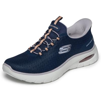 Slip-On Sneaker SKECHERS "SKECH-AIR SUMMITS-PURE EASE", Damen, Gr. 37, blau (navy, rosa), Textil, Schuhe, Schlupfschuh, Halbschuh, Freizeitschuh mit Slip ins