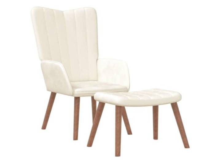 Relaxsessel mit Hocker Cremeweiß Samt Schaumstoff-Polsterung,Stahlrahmen,Holzbeine,vertikale Nähte,110 kg pro Sitzplatz