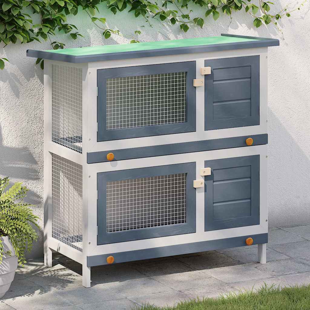 vidaXL Jaula conejera con 4 puertas madera gris Gris